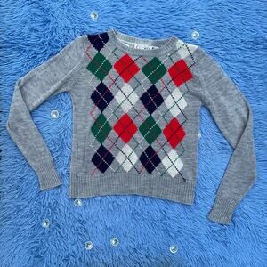 VINTAGE RICKI Argyle Diamond Sweater Size Small Women’s Gray Multicolor 80s